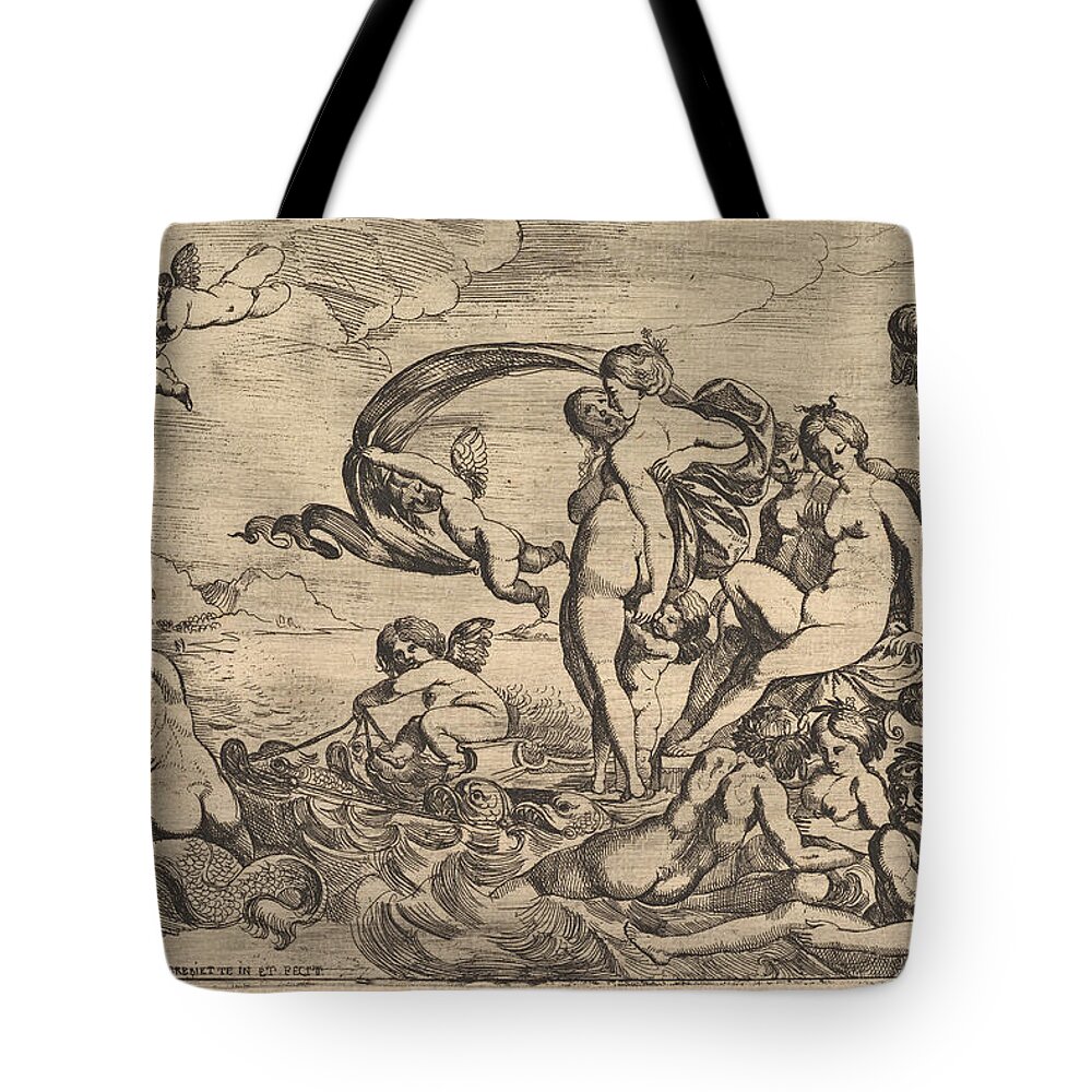 Pierre Brebiette Tote Bag featuring the drawing Venus on a Chariot by Pierre Brebiette