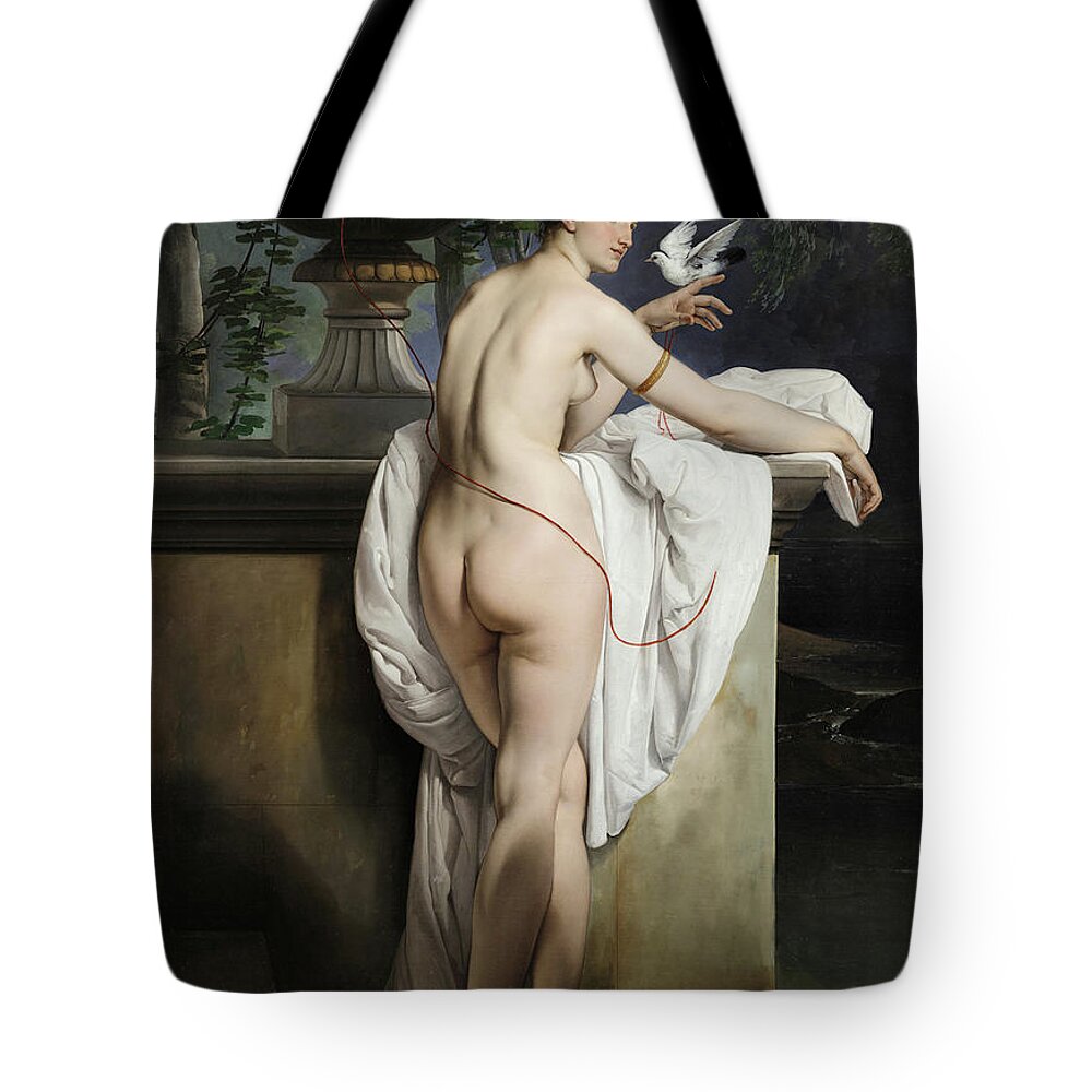 Francesco Tote Bag featuring the painting Venus Playing with Two Doves, 1830 by Francesco Hayez