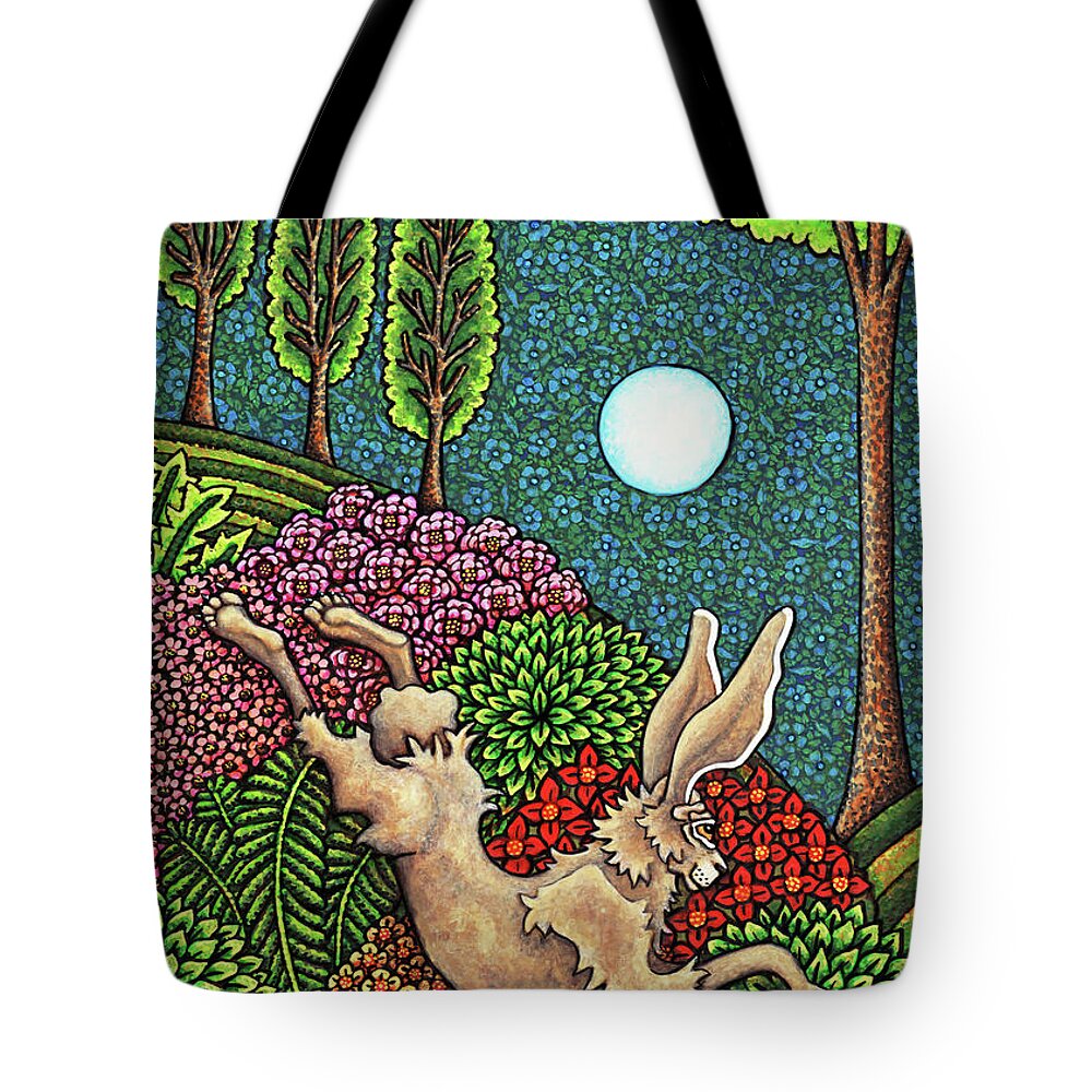 Hare Tote Bag featuring the painting Verdant Valley Vamoose by Amy E Fraser