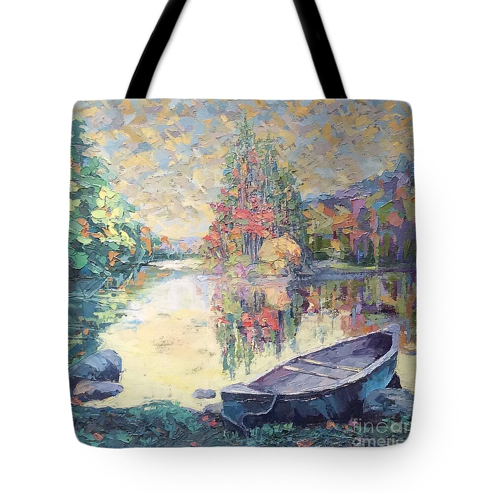 Canoe Tote Bag featuring the painting Vermont Canoe Trip by PJ Kirk