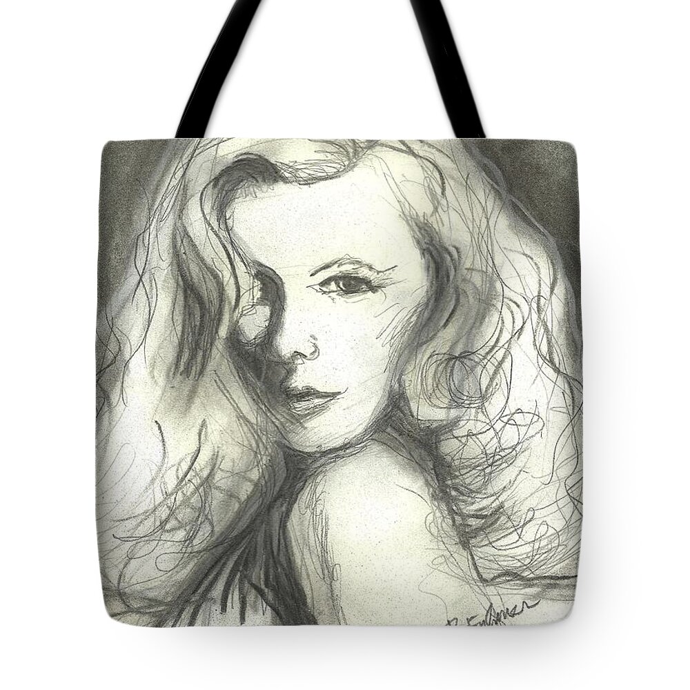 Female Face Tote Bag featuring the mixed media Veronica Lake by Denise F Fulmer