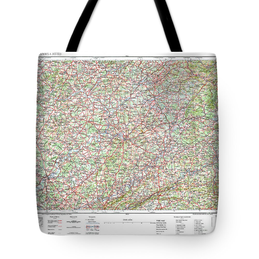 Color Tote Bag featuring the photograph Vesoul France 1918 Map by Pete Klinger