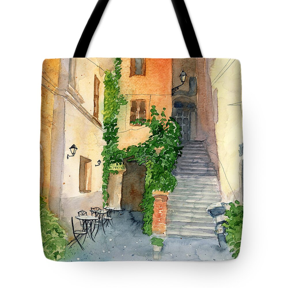 Via Dei Coronari Tote Bag featuring the painting Via dei Coronari by Espero Art