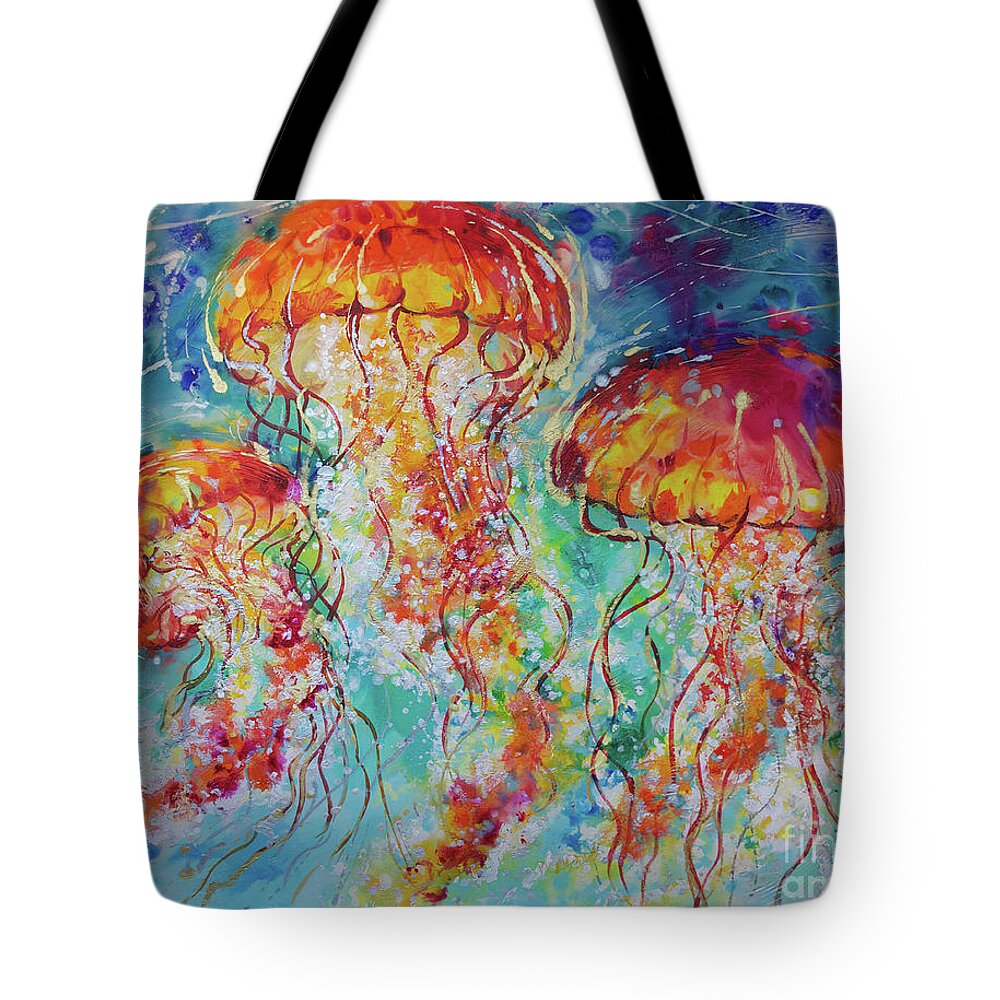  Tote Bag featuring the painting Vibrant Jellyfish by Jyotika Shroff