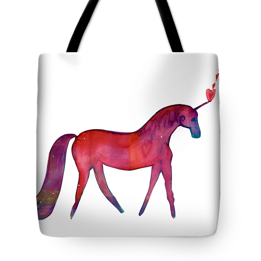 Unicorn Tote Bag featuring the painting Vibrant Unicorn Heart by Sandy Rakowitz