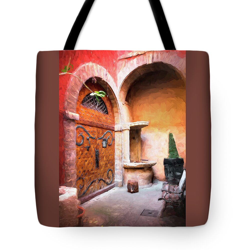 Lyon Tote Bag featuring the photograph Vieux Lyon France A Medieval Courtyard Painterly by Carol Japp