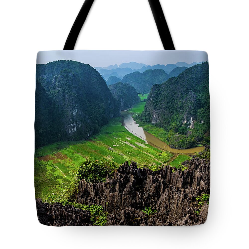 Ba Giot Tote Bag featuring the photograph View from Hang Mua Peak by Arj Munoz