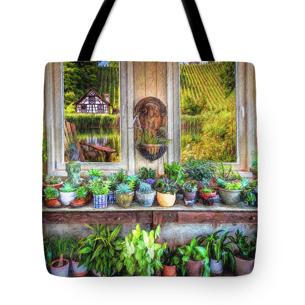 Barns Tote Bag featuring the photograph View from the Vineyard Greenhouse Painting by Debra and Dave Vanderlaan