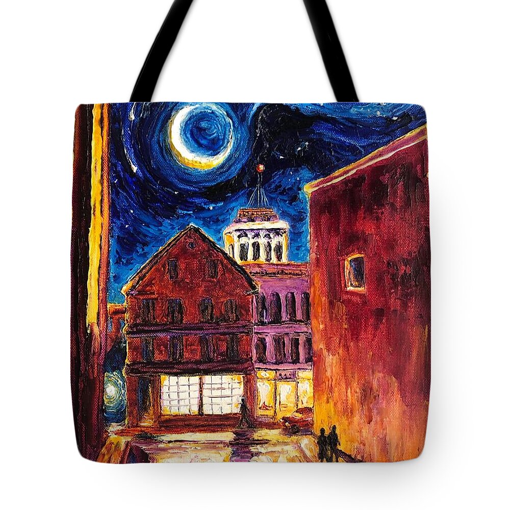 Water Street Tote Bag featuring the painting View From Water Street Lancaster PA by Paris Wyatt Llanso