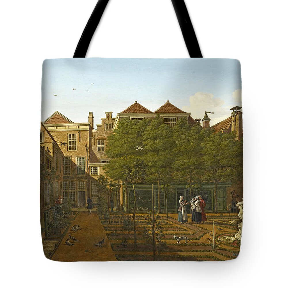 Paulus Constantijn La Fargue Tote Bag featuring the painting View of a Town House Garden in The Hague 2 by Paulus Constantijn la Fargue