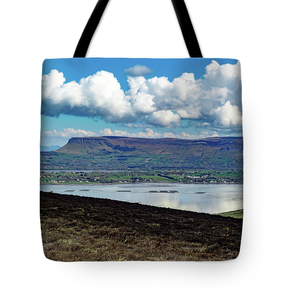 Knocknarea Tote Bag featuring the photograph View of Ben Bulben from Knocknarea Ireland by Lisa Blake