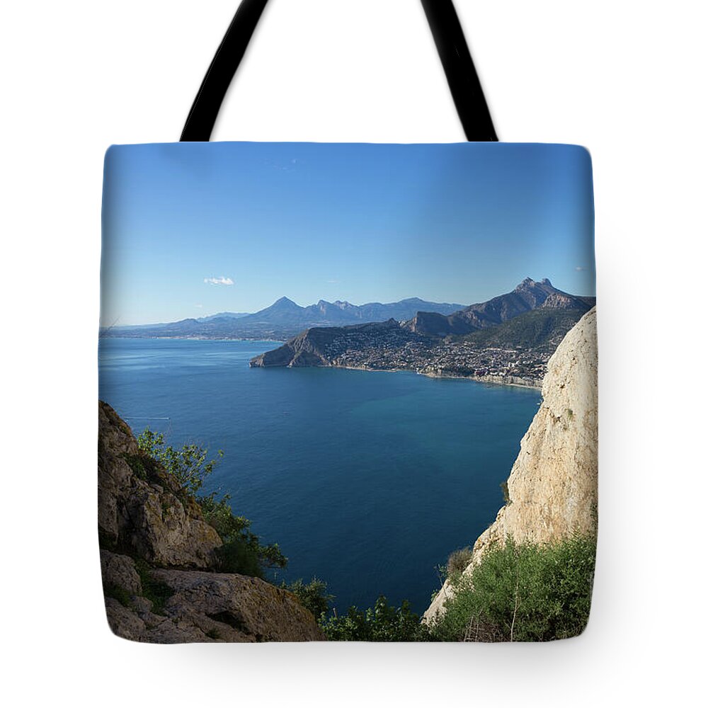 Mediterranean Sea Tote Bag featuring the photograph View of the Mediterranean Sea and cliffs by Adriana Mueller