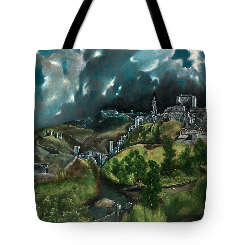 Greek Painters Tote Bag featuring the painting View of Toledo, circa 1596-1600 by El Greco