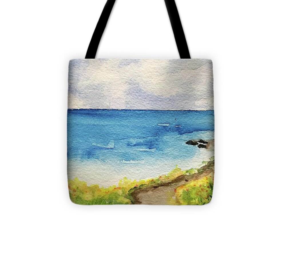 Beach Day Tote Bag featuring the painting Views from the Bluffs Carpinteria Beach by M Carlen
