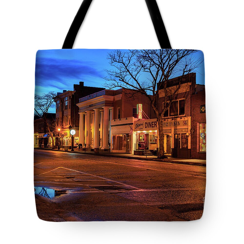 Northport Tote Bag featuring the photograph Village Shops at Daybreak by Sean Mills