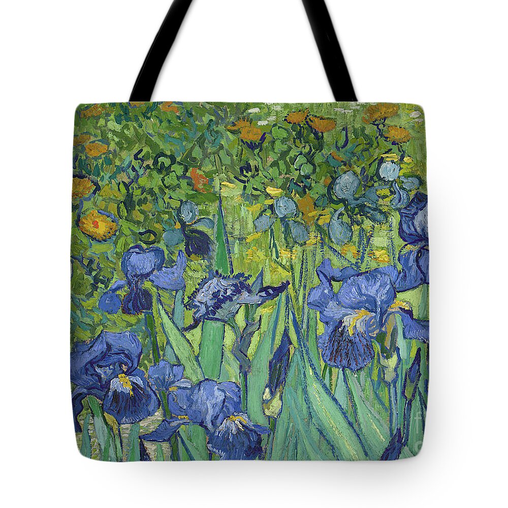 Irises Tote Bag featuring the painting Vincent Van Gogh, Irises, 1889 by Vincent Van Gogh by Vincent Van Gogh