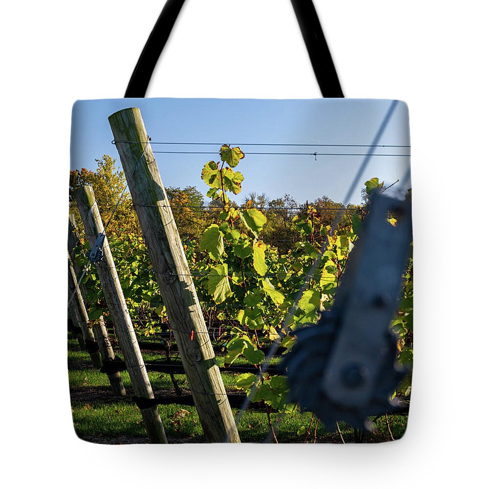 Federal Twist Vineyard Tote Bag featuring the photograph Vine Support by Kristopher Schoenleber