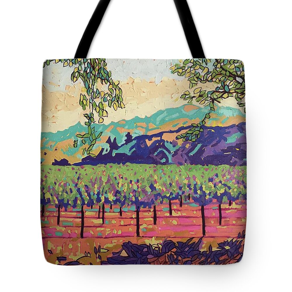 Vineyard View Tote Bag featuring the painting Vineyard View by Therese Legere
