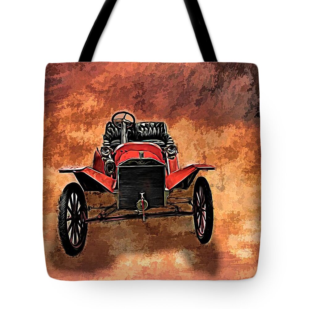 Classic Cars Tote Bag featuring the mixed media Vintage 1907 Model S Ford Roadster by Joan Stratton