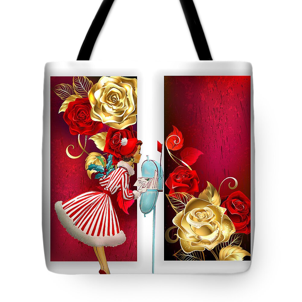 Vintage Art Tote Bag featuring the digital art Vintage Art Print - Romance at Christmas by Caterina Christakos