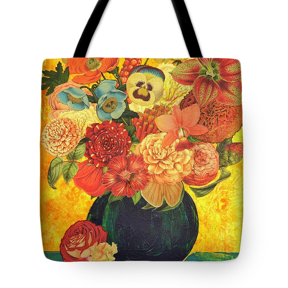 Bouquet Tote Bag featuring the mixed media Vintage Bouquet #2 by Lorena Cassady