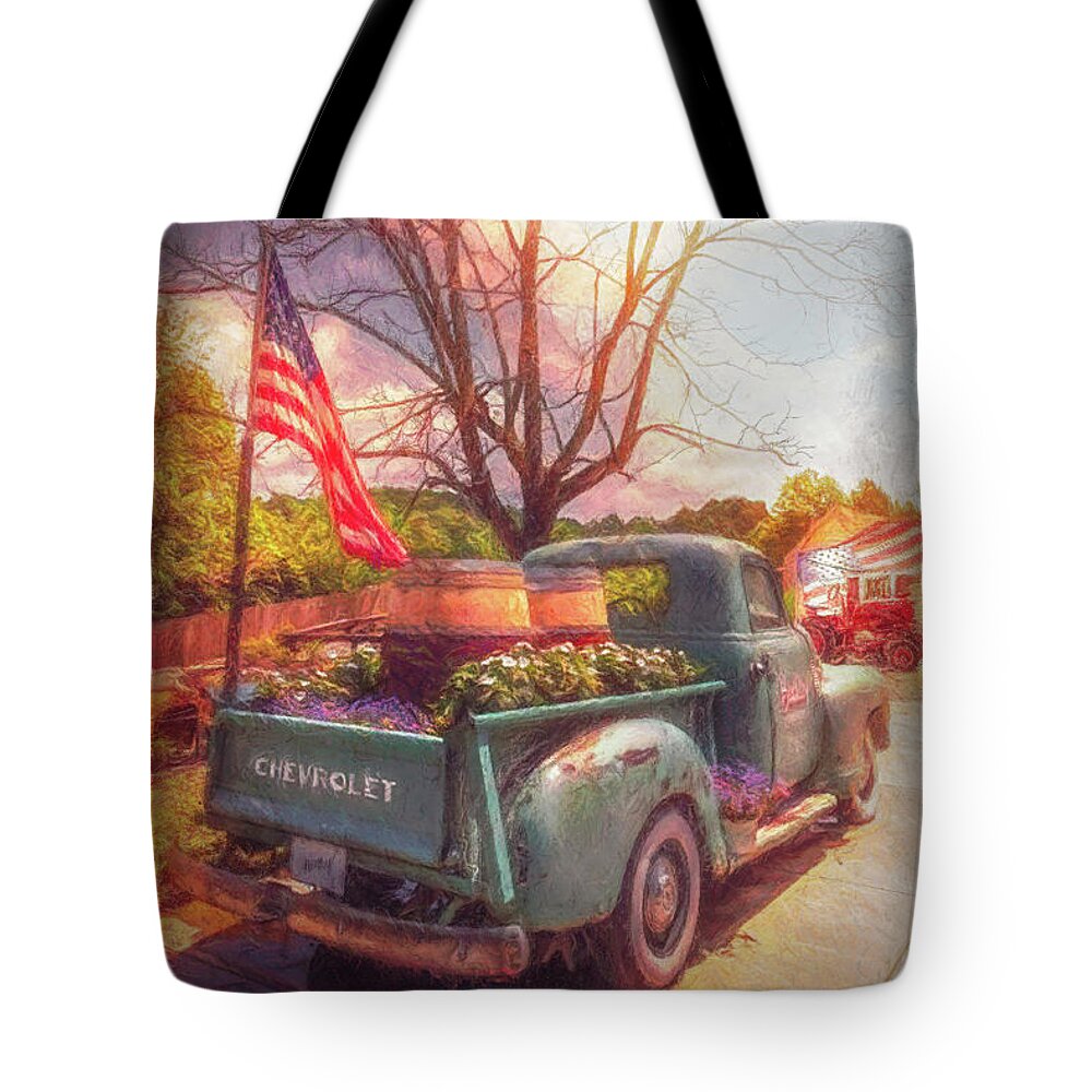 Truck Tote Bag featuring the photograph Vintage Chevrolet at Buckley Vineyards Painting by Debra and Dave Vanderlaan
