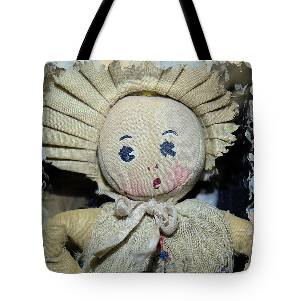 Doll Tote Bag featuring the mixed media Vintage Doll by Kae Cheatham
