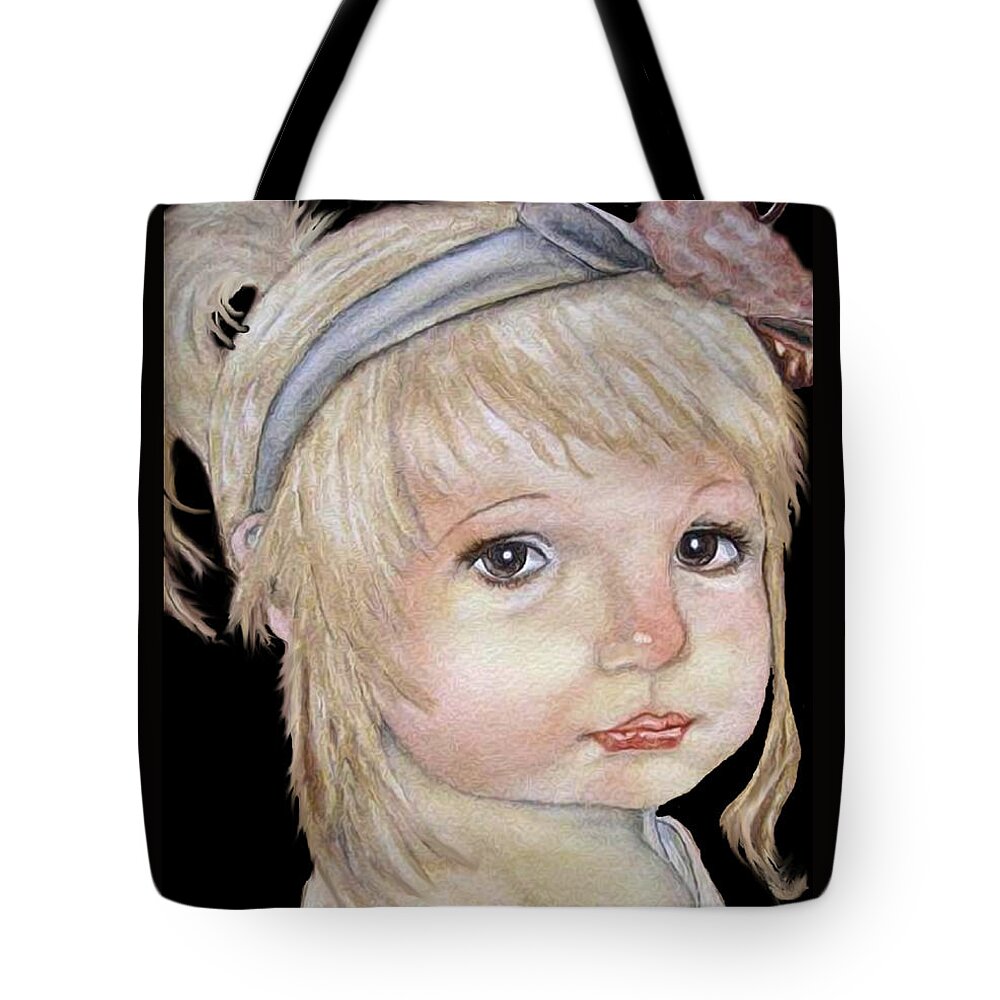 Little Girl Painting Tote Bag featuring the mixed media Vintage Golden Girl by Kelly Mills