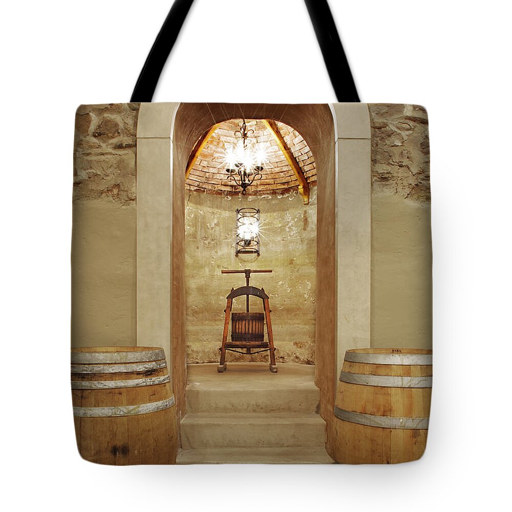 Art Print Tote Bag featuring the photograph Vintage Grape Press - Art print by Kenneth Lane Smith