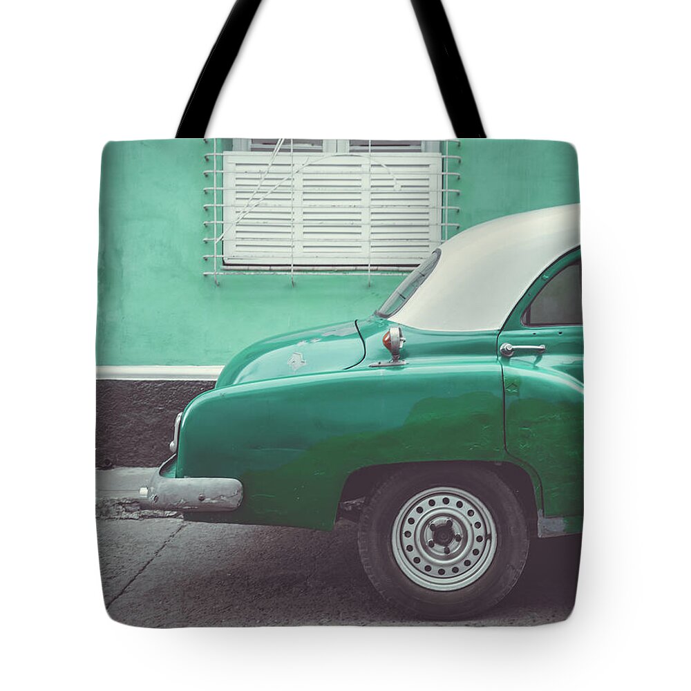 Car Tote Bag featuring the photograph Vintage Green Car by Katie Dobies