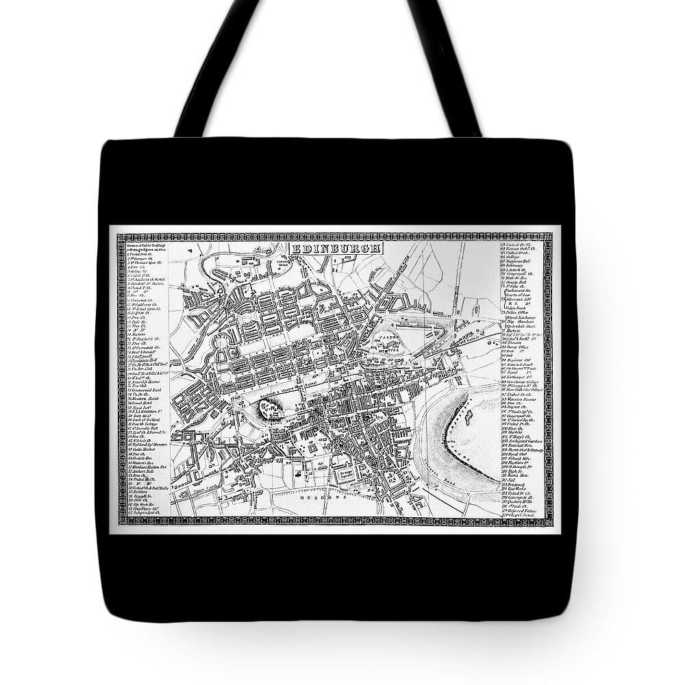 Edinburgh Tote Bag featuring the photograph Vintage Map Edinburgh Scotland 1855 Black and White by Carol Japp