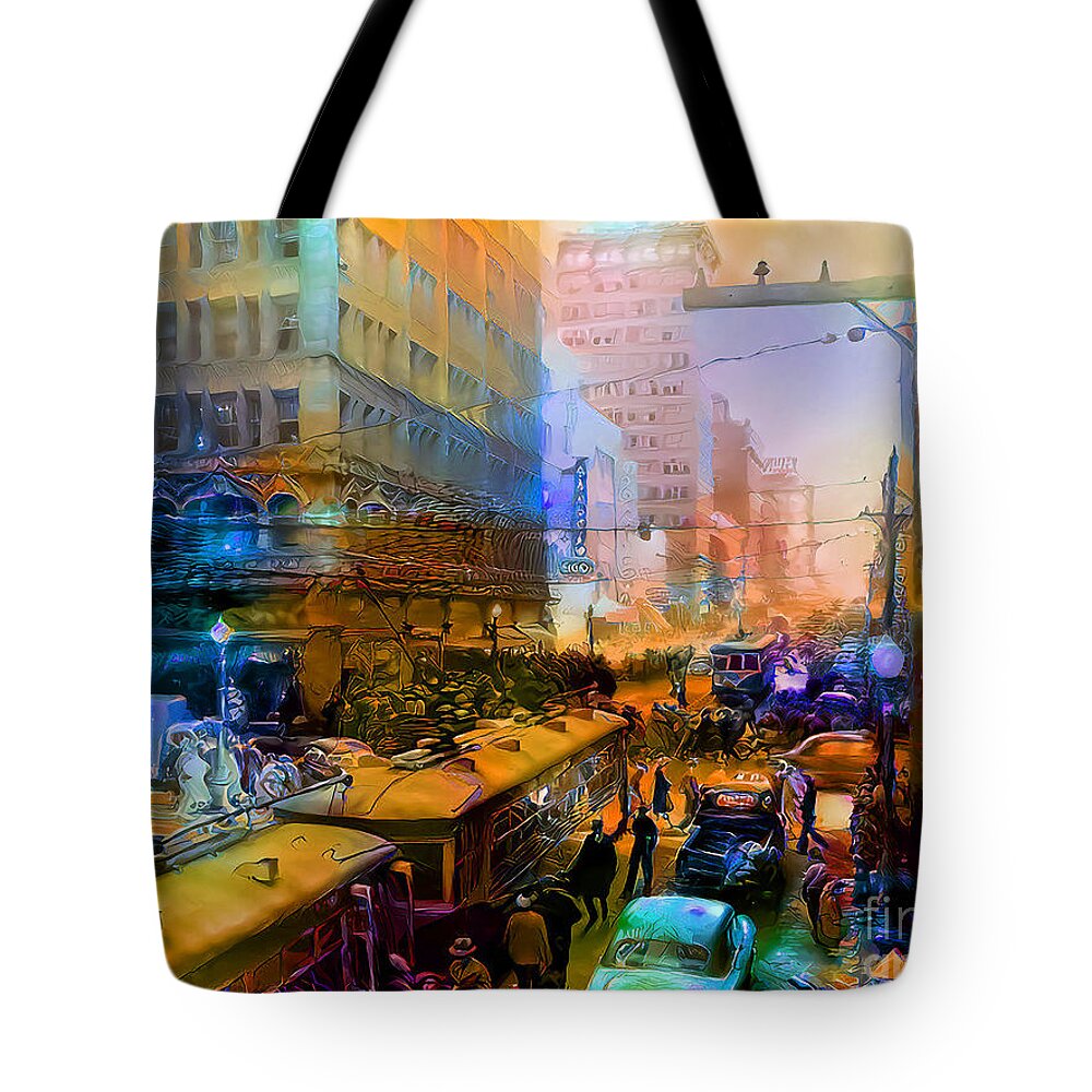 Wingsdomain Tote Bag featuring the photograph Vintage Nostalgic 1950s Downtown Dallas Texas 20201130 v2 by Wingsdomain Art and Photography