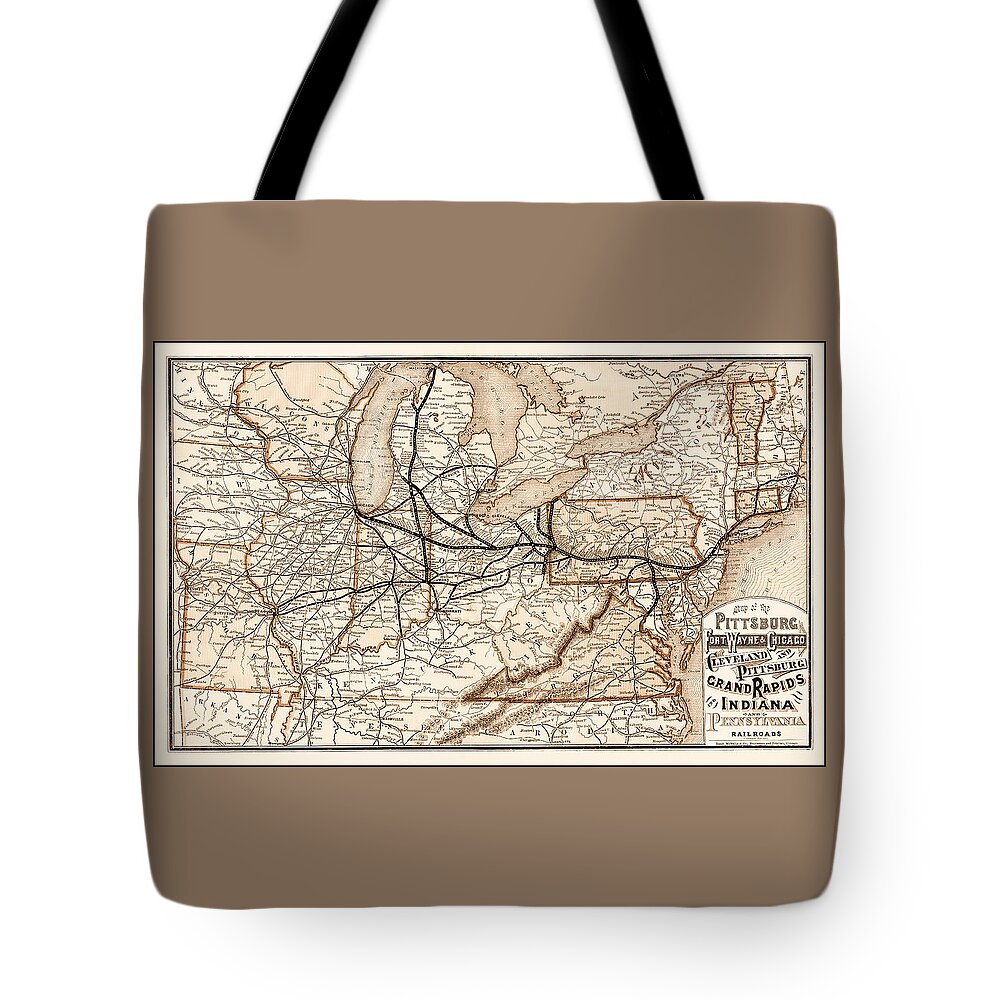 Railroad Tote Bag featuring the photograph Vintage Railroad Map 1874 Pittsburgh and Beyond Sepia by Carol Japp