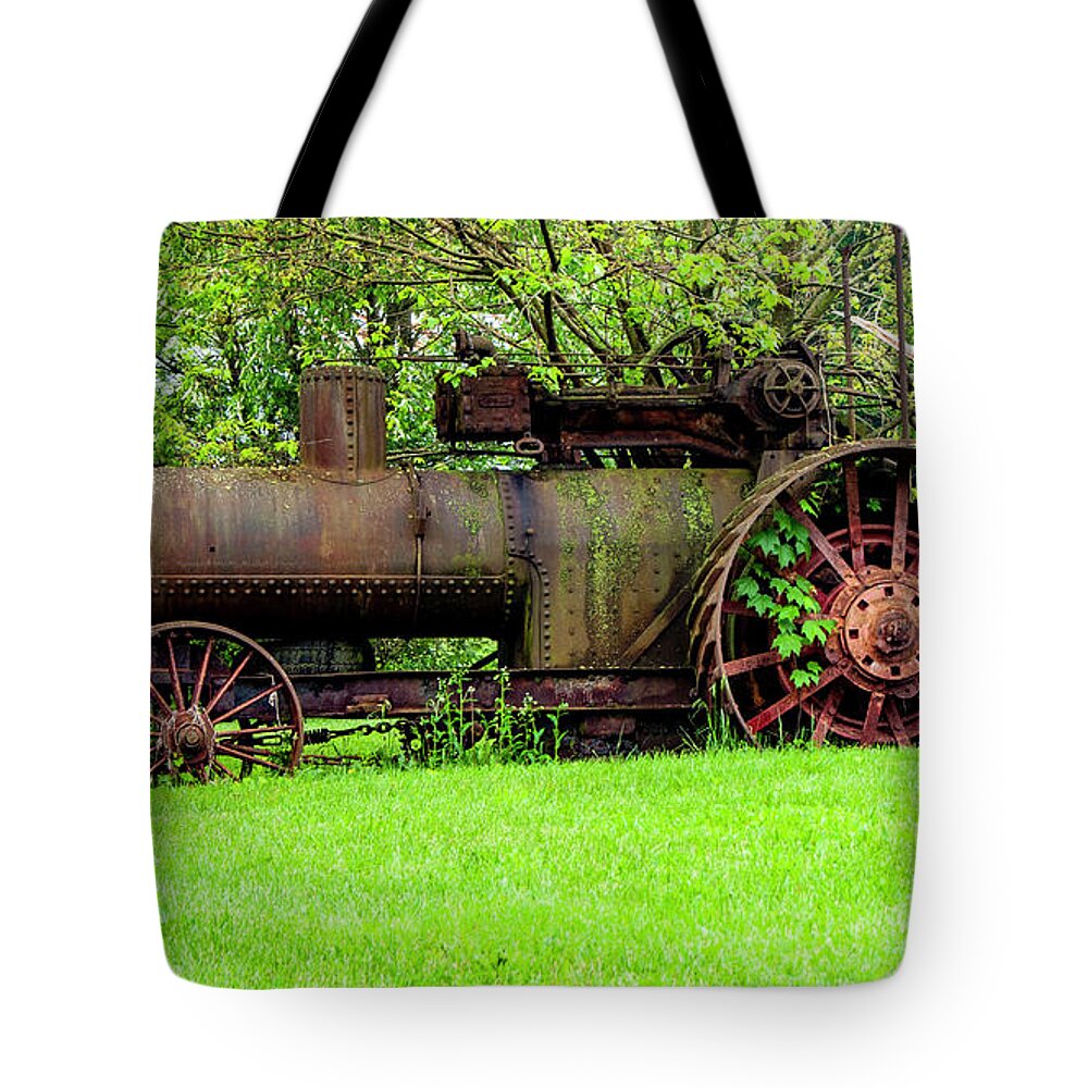 Tractor Tote Bag featuring the photograph Vintage Steam Tractor by Cathy Kovarik