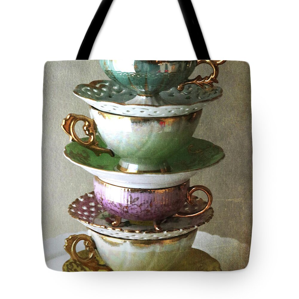 Tea Cups Tote Bag featuring the photograph Vintage Tea Cups by Trina Ansel