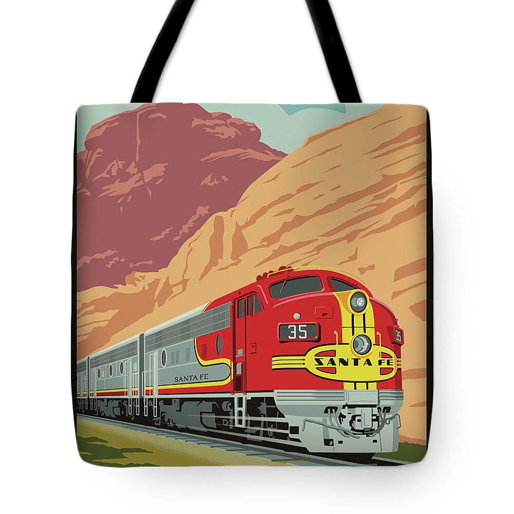 #faatoppicks Tote Bag featuring the digital art Vintage Travel by Rail Poster by Jim Zahniser