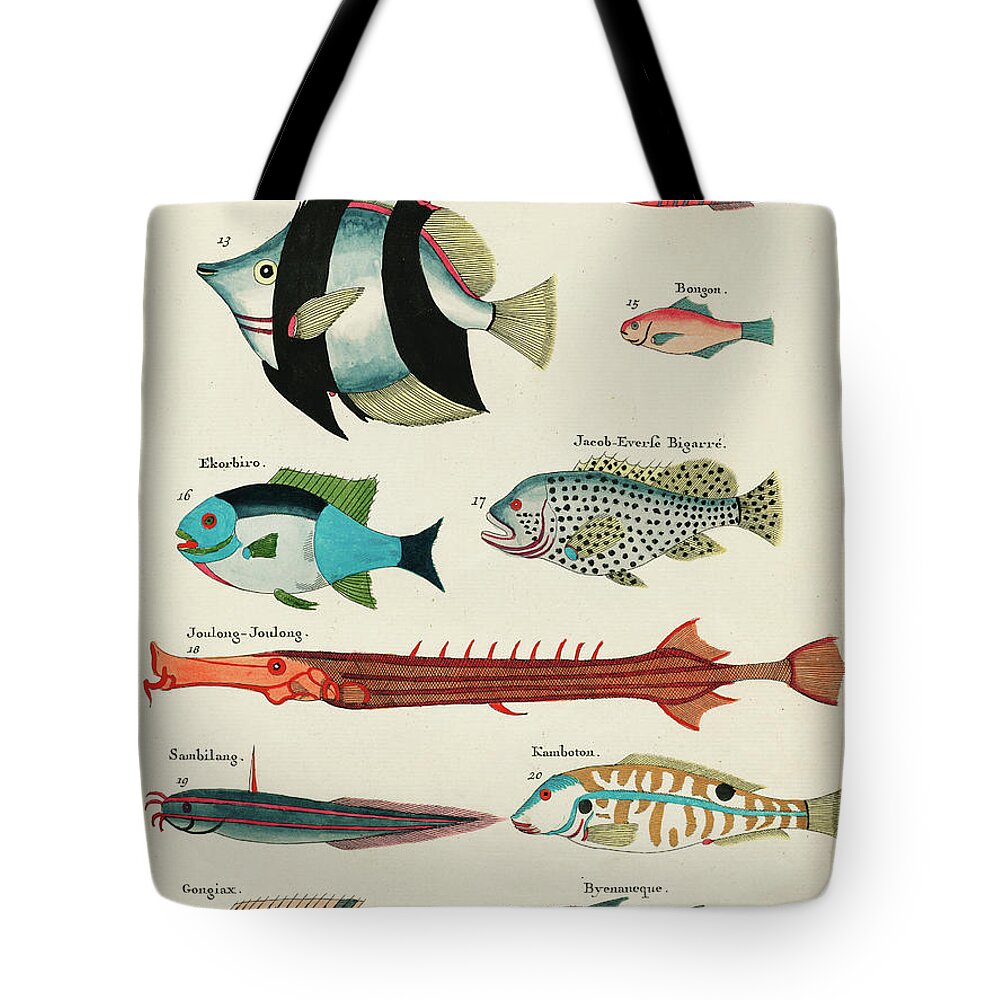 Fish Tote Bag featuring the digital art Vintage, Whimsical Fish and Marine Life Illustration by Louis Renard - Bezaan, Ekorbiro, Joulong by Louis Renard