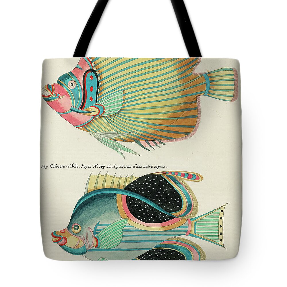 Fish Tote Bag featuring the digital art Vintage, Whimsical Fish and Marine Life Illustration by Louis Renard - Empereur du Japon, Chietse by Louis Renard