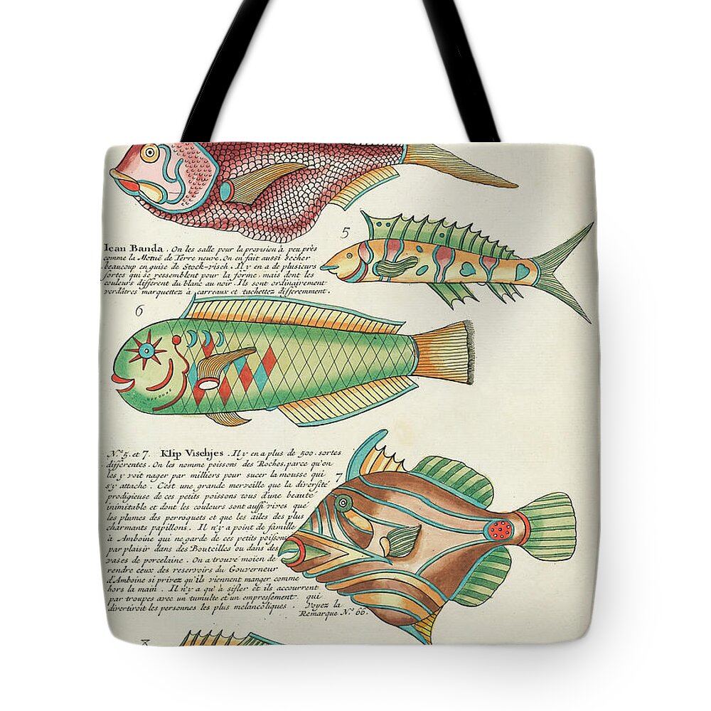 Fish Tote Bag featuring the digital art Vintage, Whimsical Fish and Marine Life Illustration by Louis Renard - Toctasse Moor, Ican Banda by Louis Renard