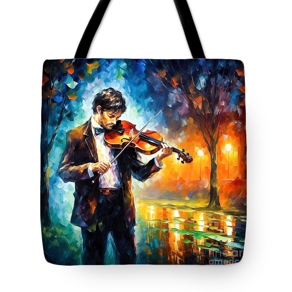 Music Tote Bag featuring the painting Violin Player by Mark Ashkenazi