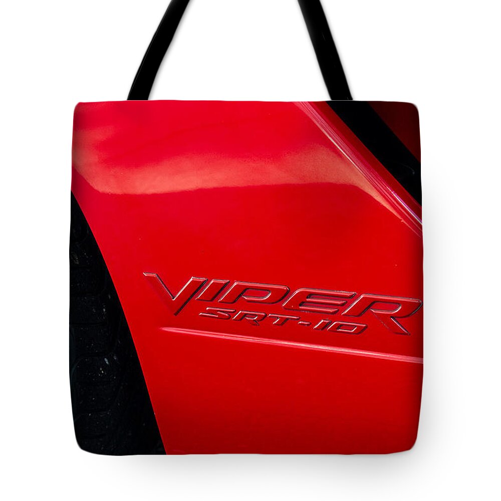 Viper Tote Bag featuring the photograph Viper Red Logo by Jim Whitley