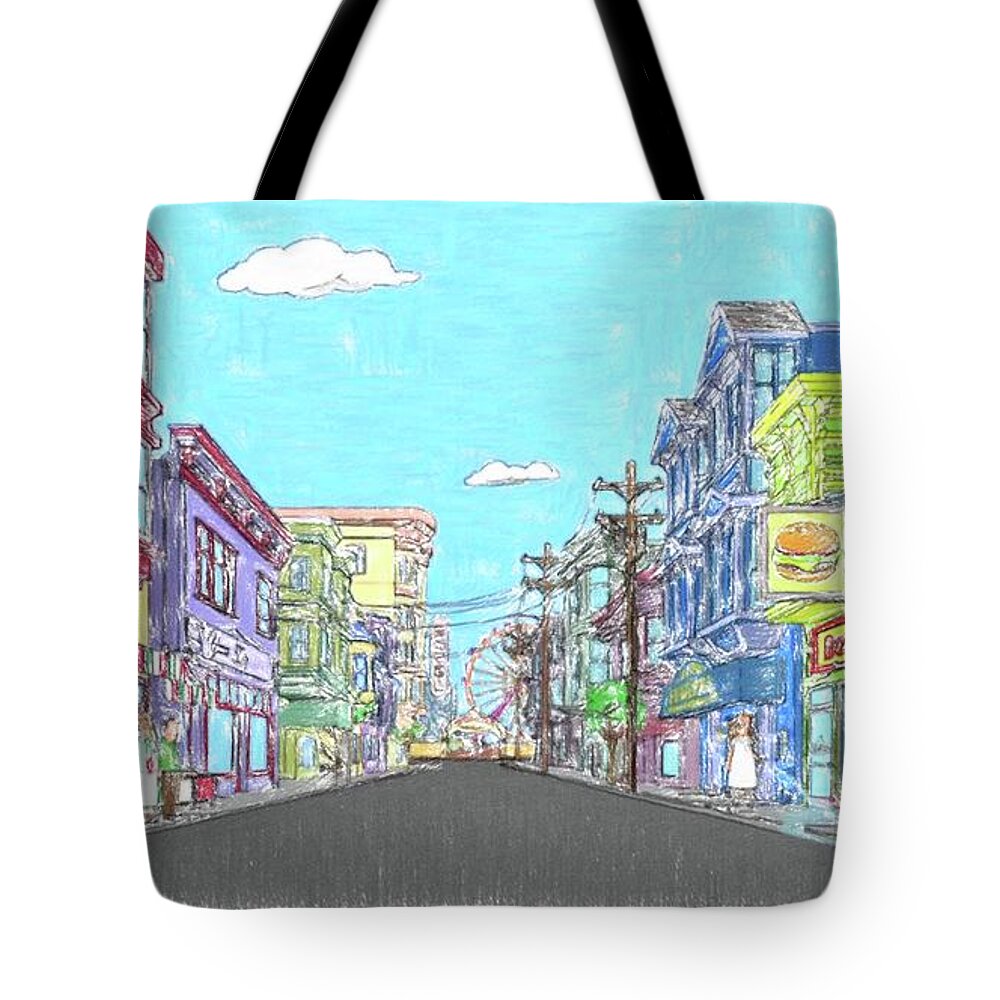 Town Tote Bag featuring the drawing Virus free town by Darrell Foster