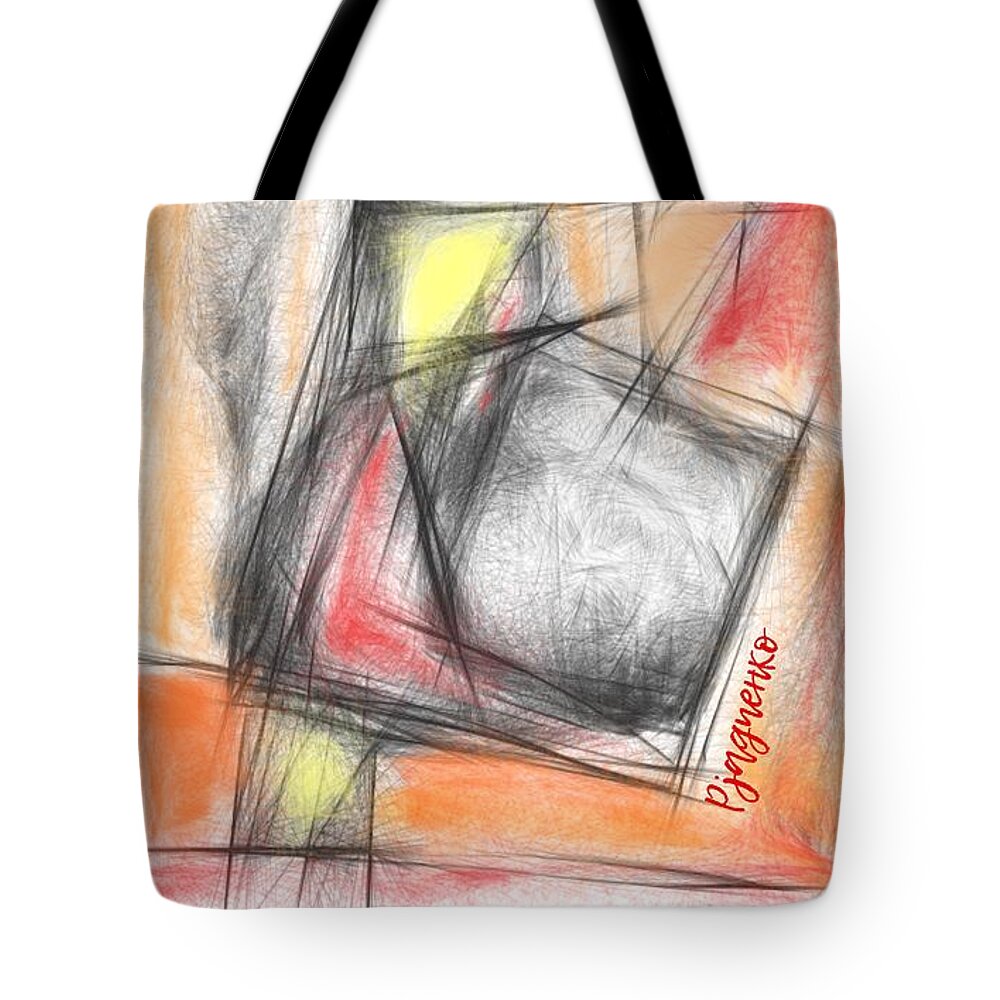Red Tote Bag featuring the digital art Vitrage 14 by Ljev Rjadcenko