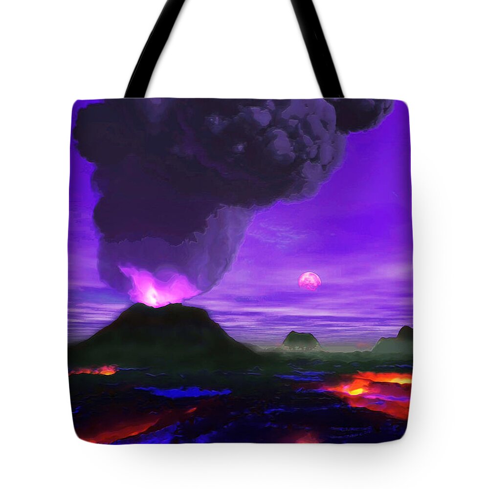  Tote Bag featuring the digital art Volcano Planet by Don White Artdreamer