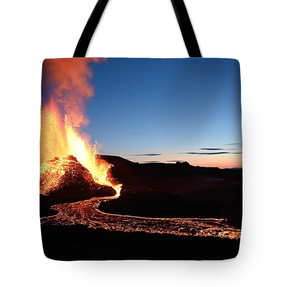 Volcano Tote Bag featuring the photograph Volcano Sunrise Eruption 2 by William Kennedy