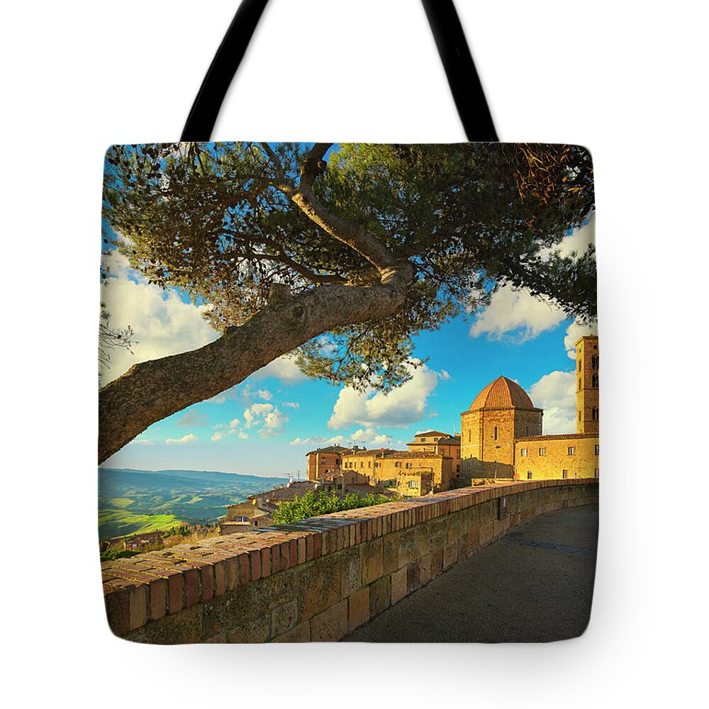Volterra Tote Bag featuring the photograph Volterra Skyline and a Tree by Stefano Orazzini
