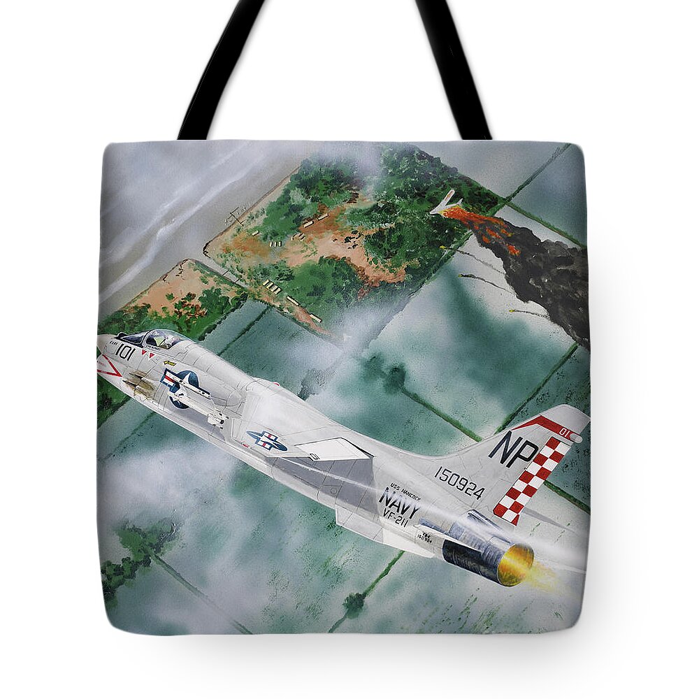 Aviation Tote Bag featuring the painting Vought F-8 Crusader by Steve Ferguson