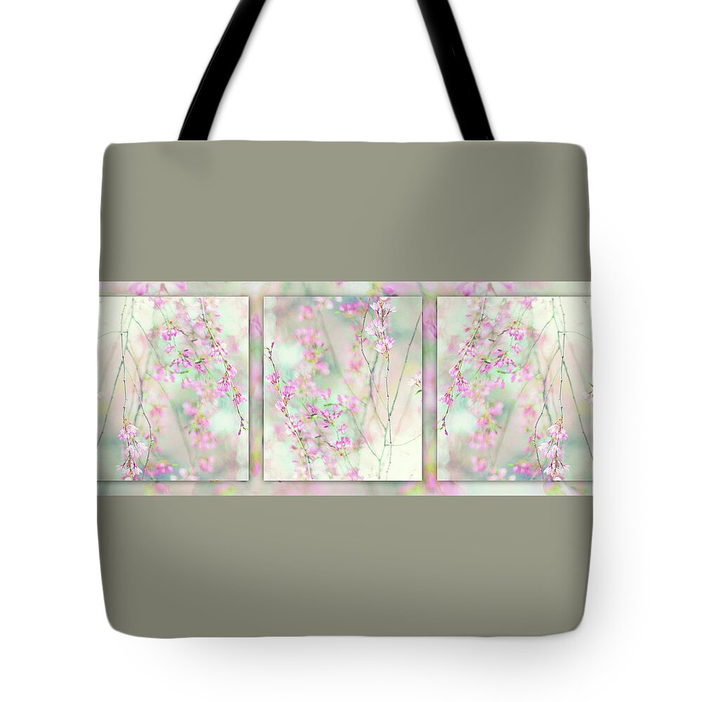 Triptych Tote Bag featuring the photograph Cherry Blossom Triptych Collage by Jessica Jenney