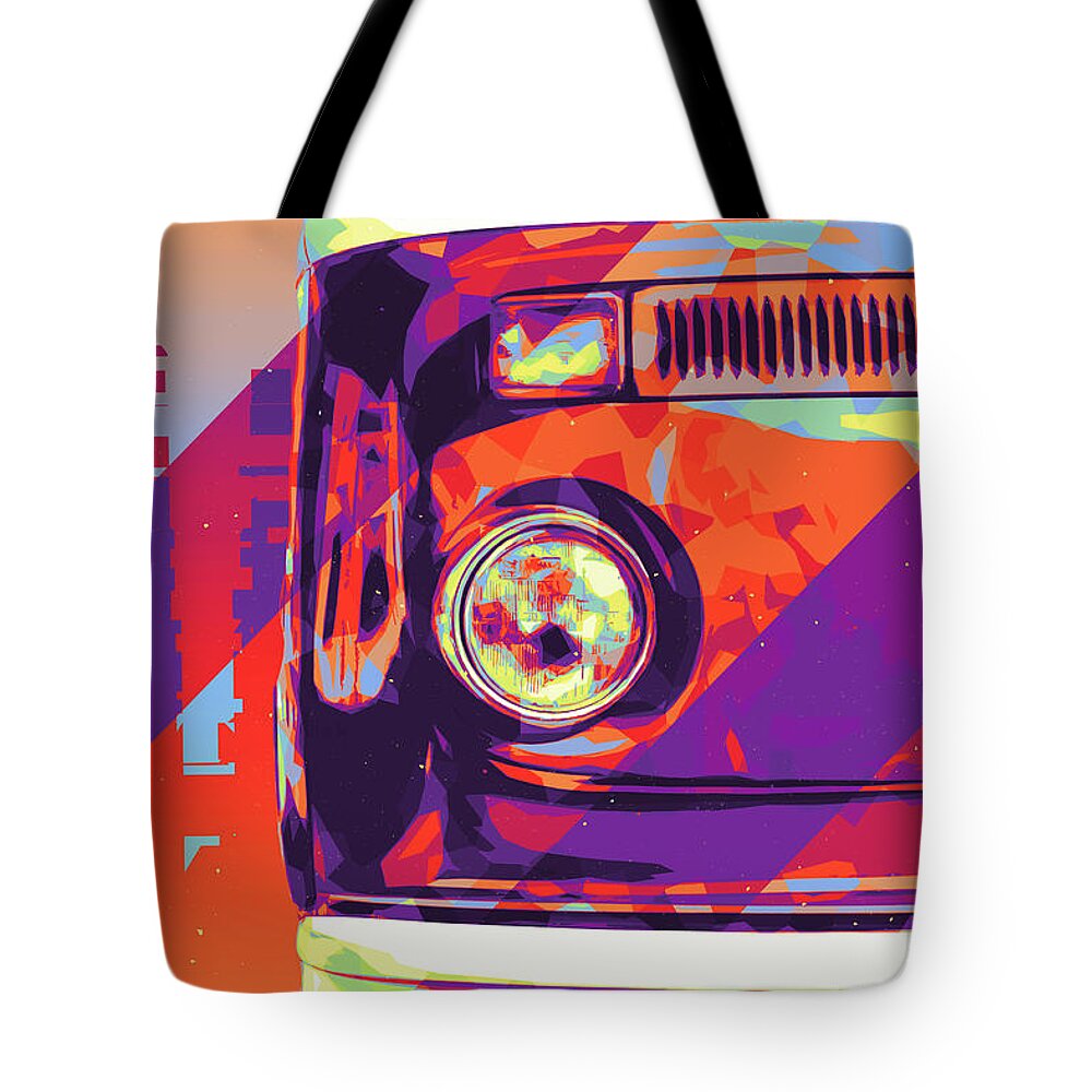 Bus Tote Bag featuring the digital art VW Bus Modern Art by Ron Grafe
