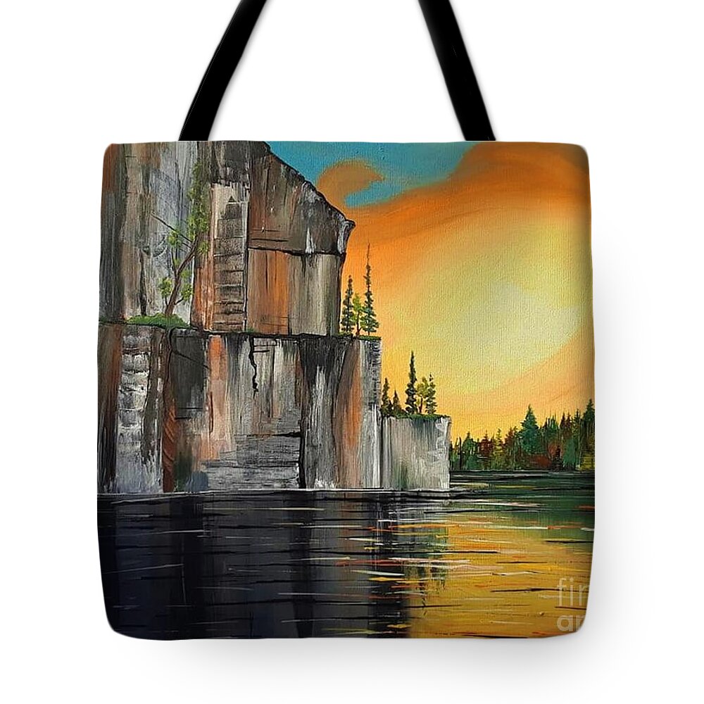 Native Tote Bag featuring the painting Wabakimi Cliff by April Reilly